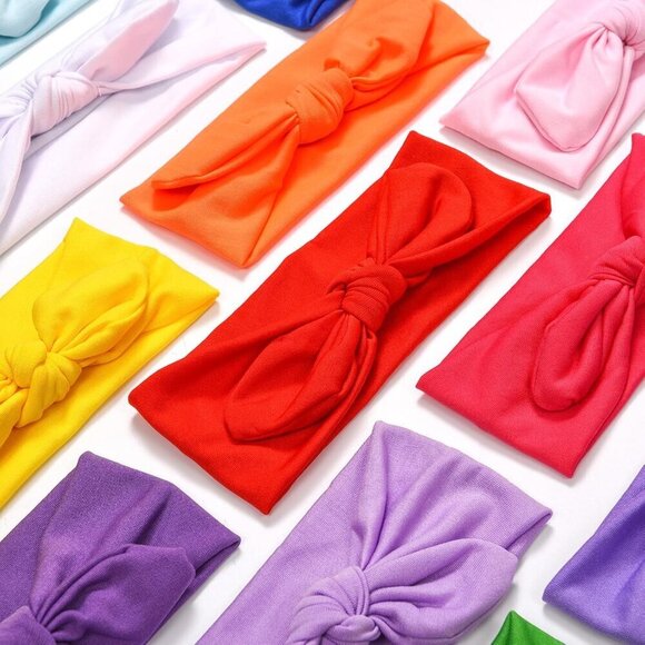 Women Hair Accessories 13 Color Bunny Ear Bow Headbands Stretchy Polyester main image 6